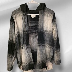 American Eagle Black Hooded Button-Up Top